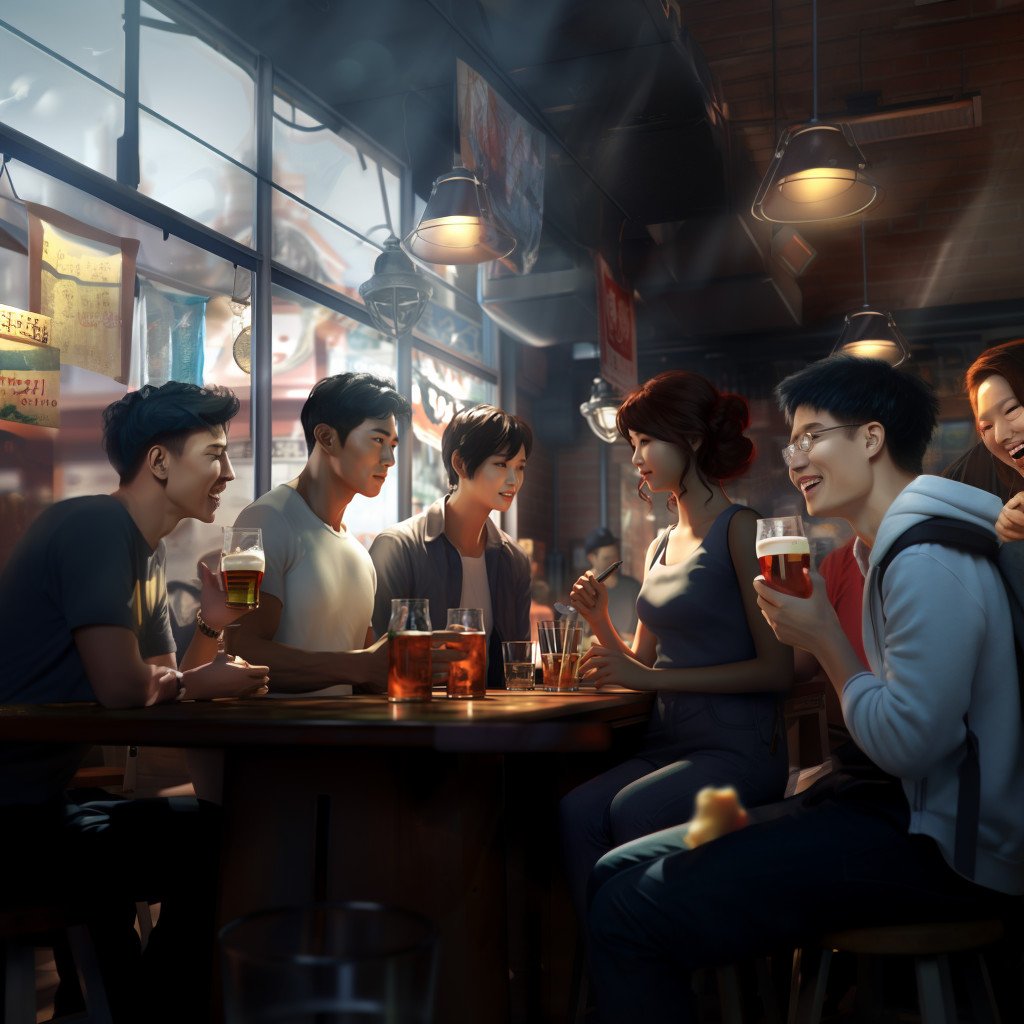 soirée entre amis coréens dans un bar