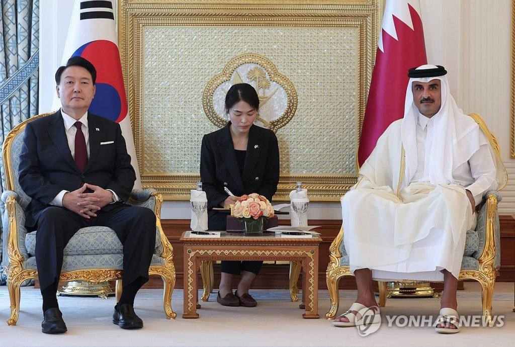 Sommet Corée-Quatar tenu à l'Amiri Diwan, le bureau de l'émir Tamim ben Hamad Al Thani à Doha (Yonhap).