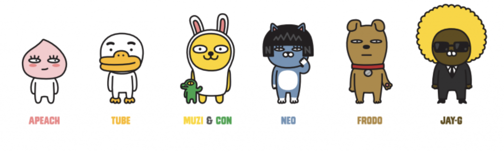 Quelques-uns des Kakao Friends, emblèmes de l’application.