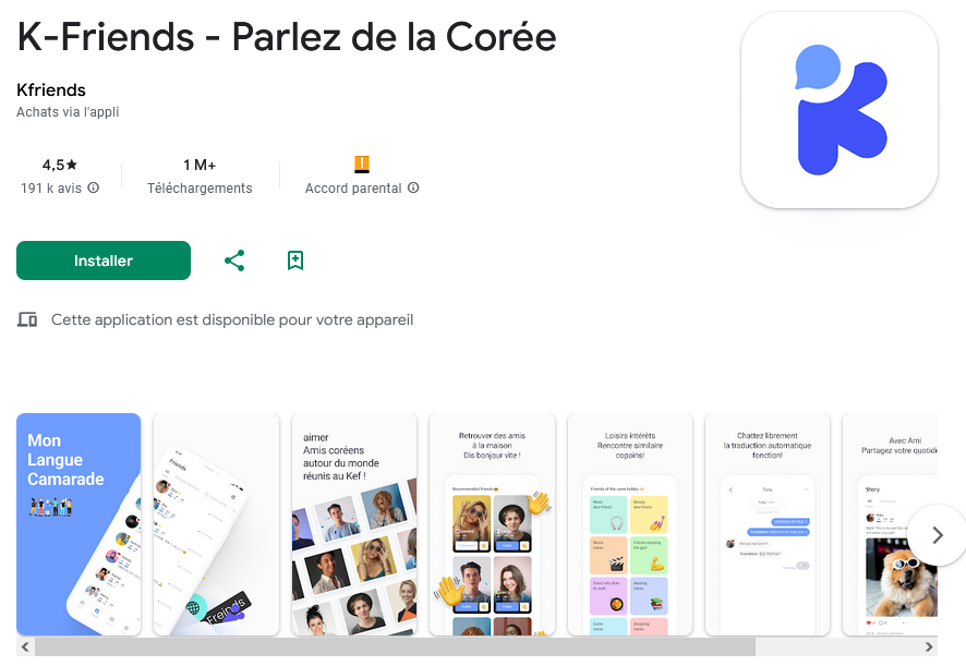 Présentation de l'app K-Friends dans Google Play.
