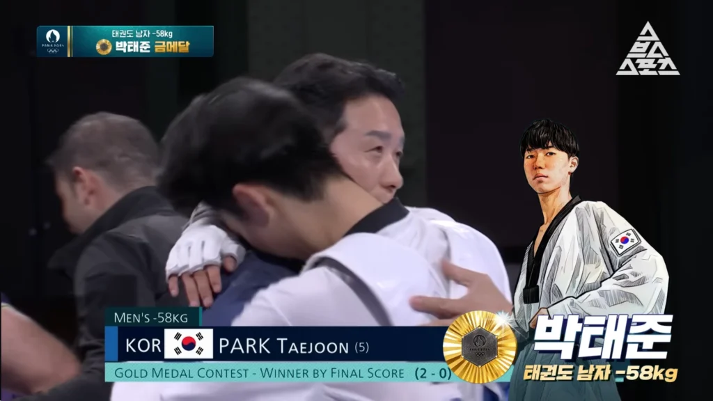 Finale de taekwondo hommes -58 kg JO de Paris 2024 | Park Tae-jun (©SBS Sports).